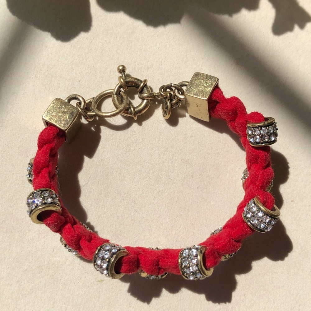 J. Crew red fabric Rhinestone bracelet